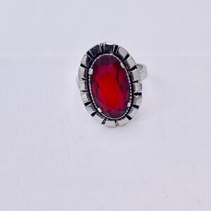Vintage Blood Red Oval Rhinestone Costume Ring